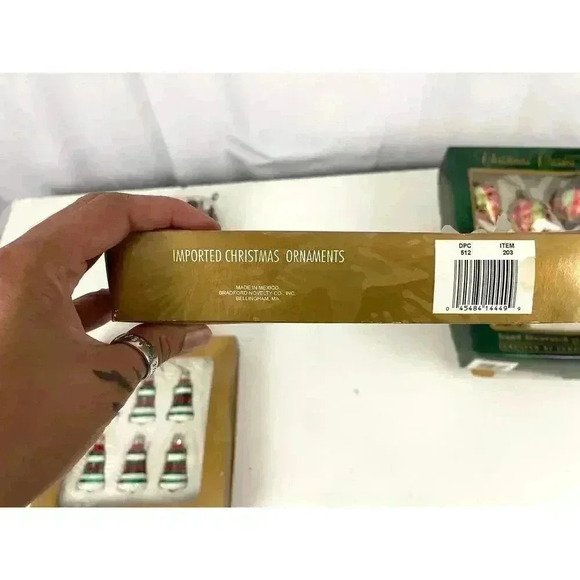 VTG 5 Boxes Christmas Ornaments Apples Foil Commodore Imported Candy Stripes - Picture 10 of 15